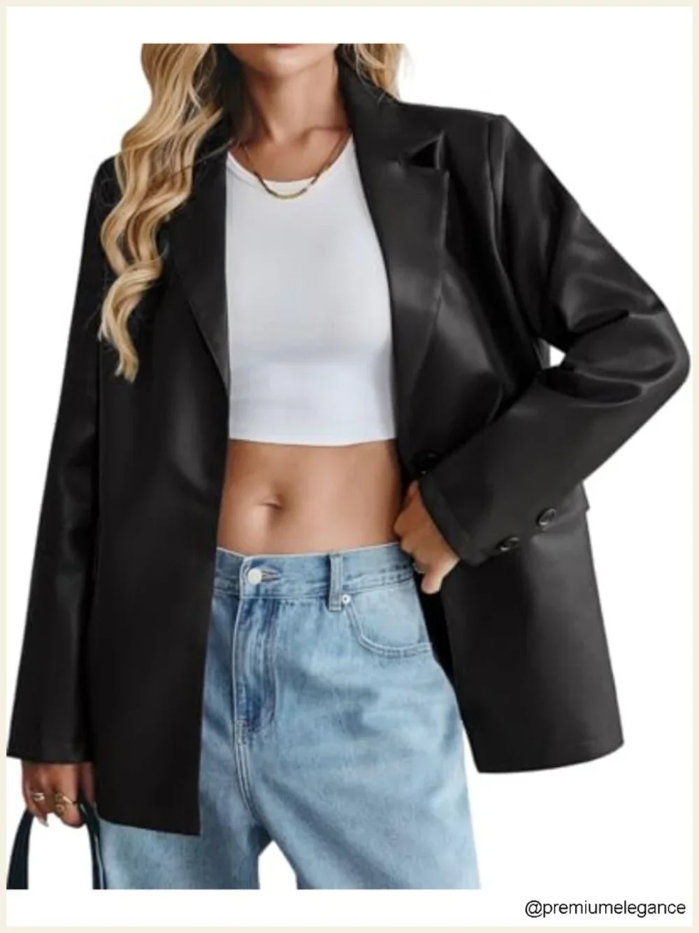 Womens Faux Leather Blazer Jacket Oversized Button Down Notched Lapel Fall